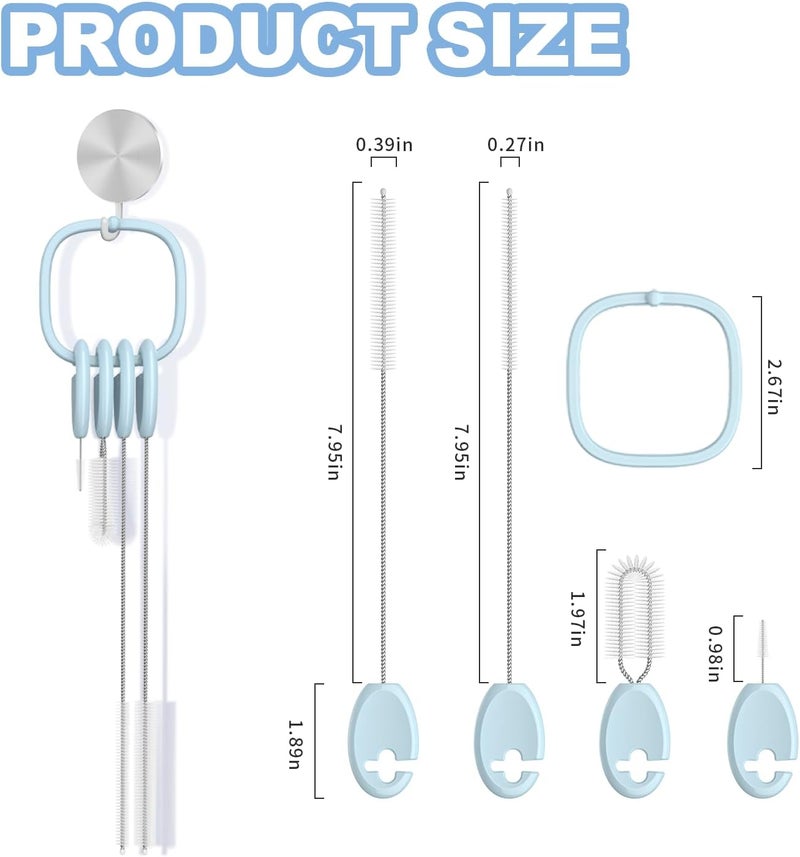 YOTIME Standing Straw Cleaner Brush Set, 4in1 Reusable Straw Brushes with Holder Ring, for Wide and Narrow Straws, Tumblers, Water Bottles and Cups, Blue - Image 2